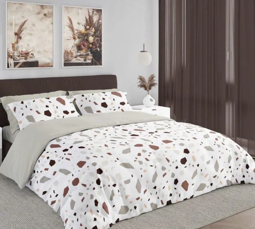 Bavlněné povlečení BOHO 001 220x200 cm + 2x 70x80 cm terazzo/béžové