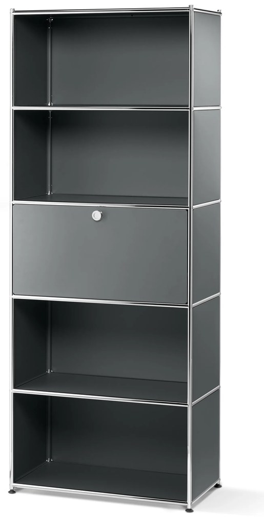 Vysoký kovový regál »CN3« s výklopnou priehradkou, sivý