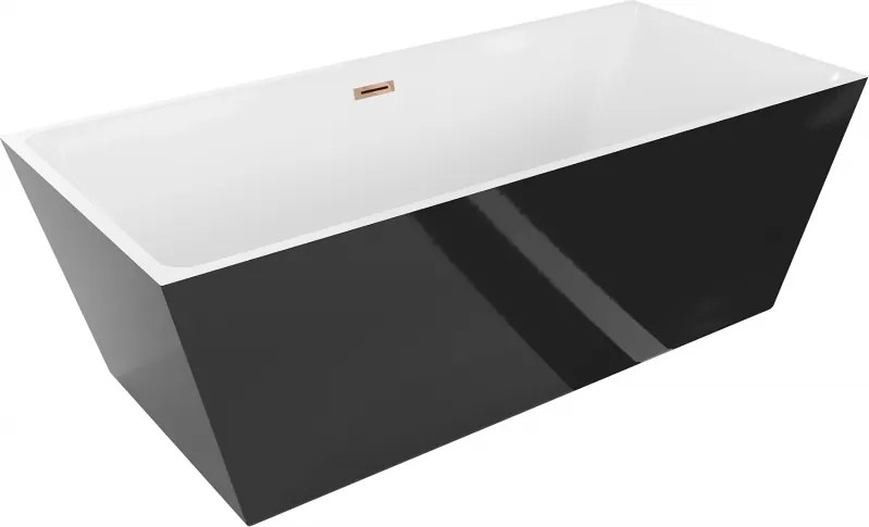 Mexen Lita, voľne stojaca vaňa 170 x 75 cm, biela-čierna, ružové zlato prepad, 52121707575-60