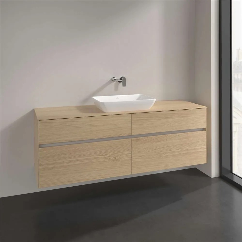 VILLEROY &amp; BOCH Collaro závesná skrinka pod umývadlo na dosku (umývadlo v strede), 4 zásuvky, 1600 x 500 x 548 mm, Nordic Oak, C12000VJ