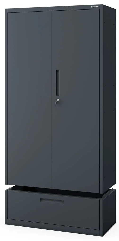 Kovová skriňa MEGAN – antracitová, jednoduchá zásuvka, 185 cm