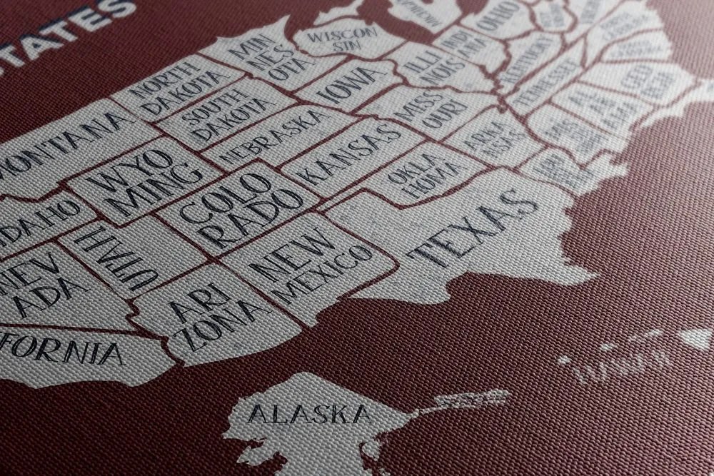 Obraz náučná mapa USA s bordovým pozadím Varianta: 60x40