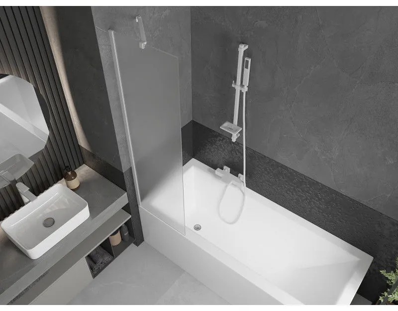 Mexen Next, vaňová zástena 1-krídlová 50 x 150 cm, fixné krídlo, 6 mm námraza sklo, biely profil, 895-050-000-00-30-20