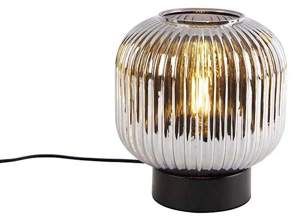 Stolová lampa v štýle Art Deco čierna s dymovým sklom - Karel