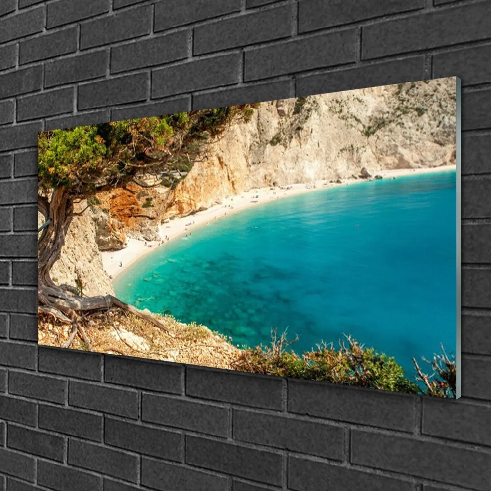 Skleneny obraz Záliv more skaly pláž 100x50 cm