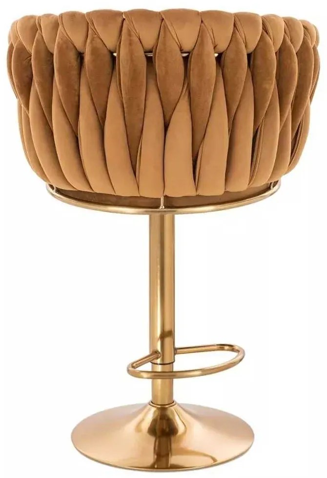 LuxuryForm DESIGN Barová stolička NORDEN VELUR na zlatom tanieri - medová
