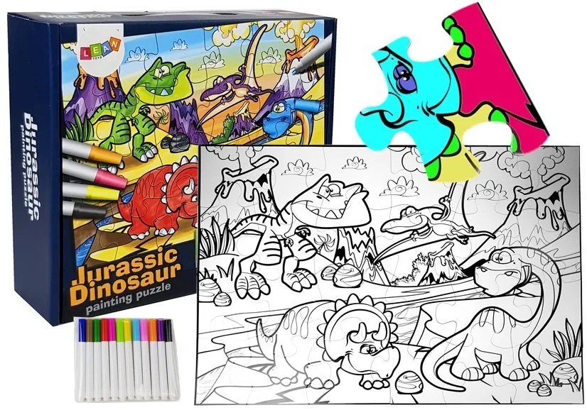 LEAN TOYS Detské puzzle pre najmenších Dinosaury na maľovanie 24 dielikov