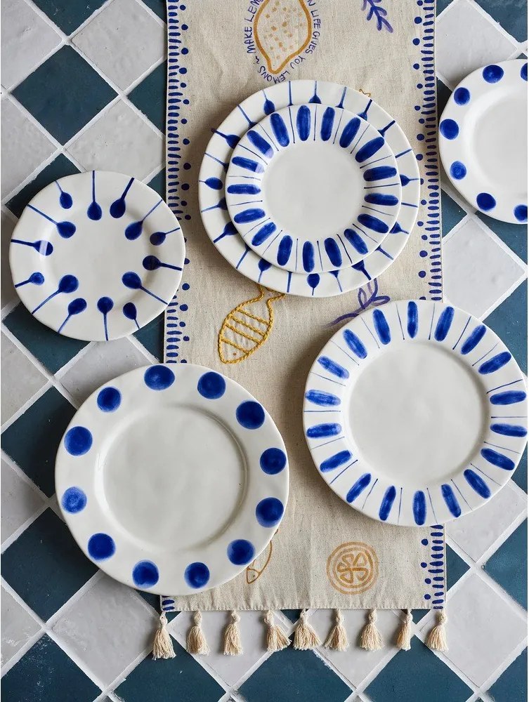 Biele/modré dezertné kameninové taniere v súprave 3 ks ø 22 cm Linora – Bloomingville