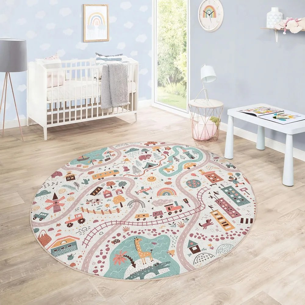 Prateľný detský hrací koberec ø120 cm Furry World – Mila Home