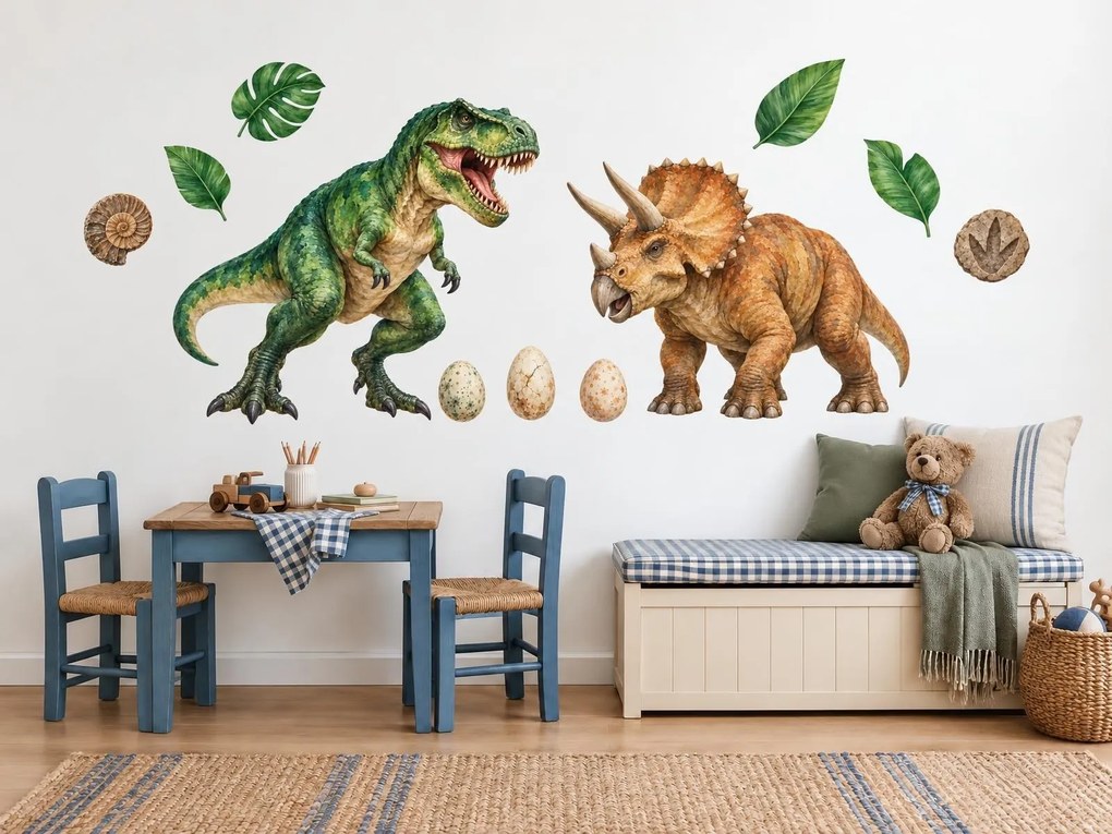 T-rex a triceratops pravekné nálepky do detskej izby pre chlapcov na stenu arch 46 x 29 cm