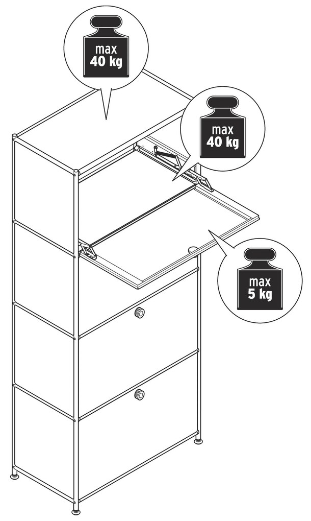 Kovová vysoká skrinka »CN3« so 4 výklopnými priehradkami, biela