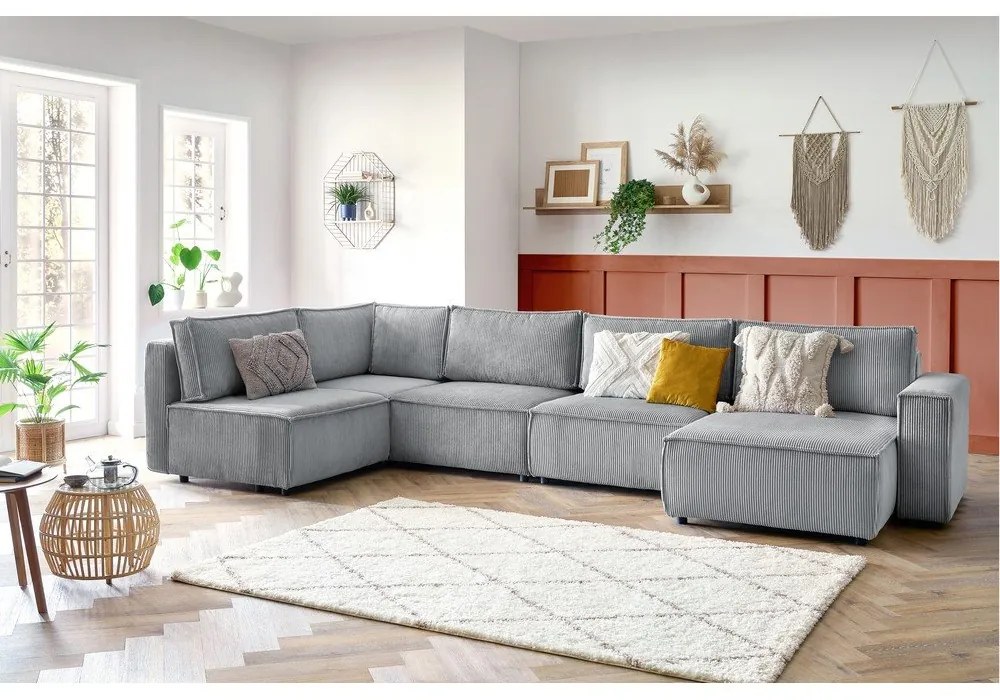 Svetlosivá menčestrová rohová pohovka (ľavý roh/do tvaru "U") Nihad modular – Bobochic Paris