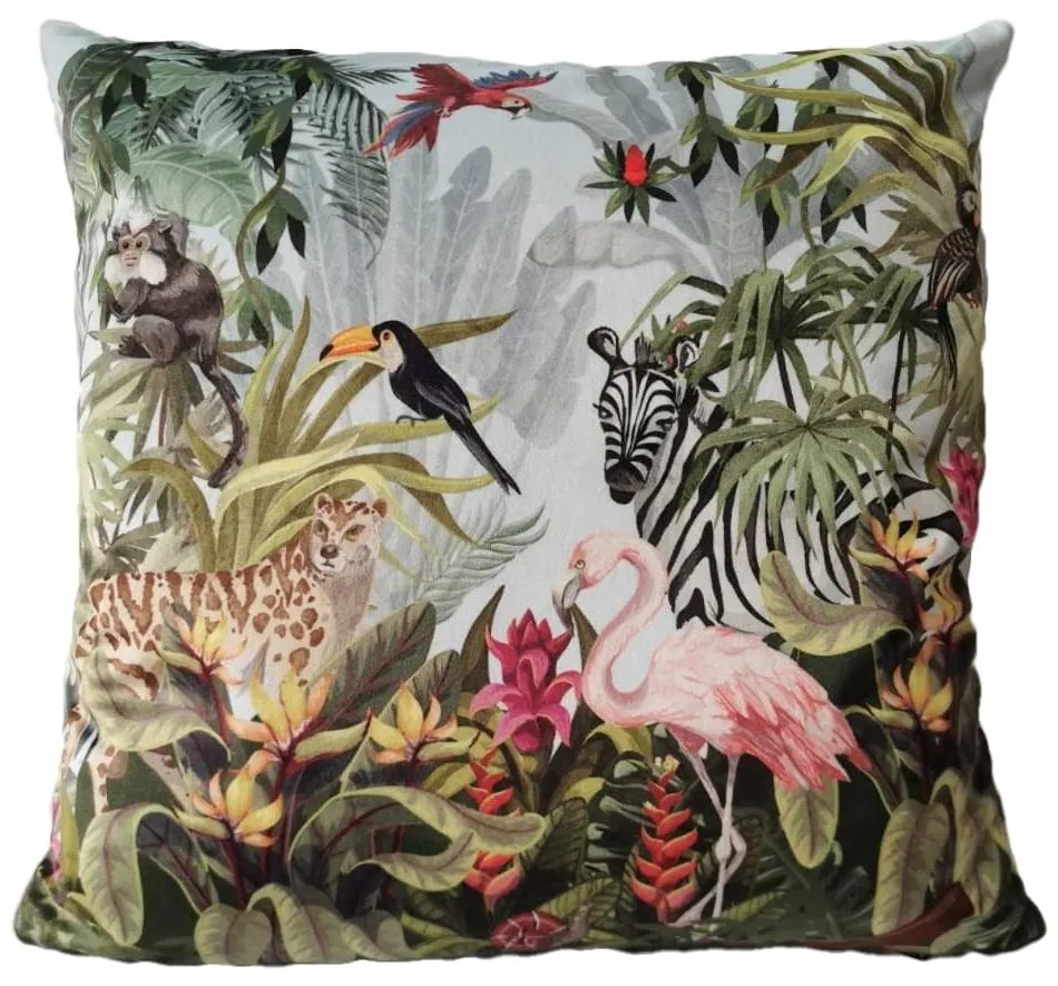 Zamatový vankúš s plameniakmi Jungle Flamingo - 45 * 45 * 10cm