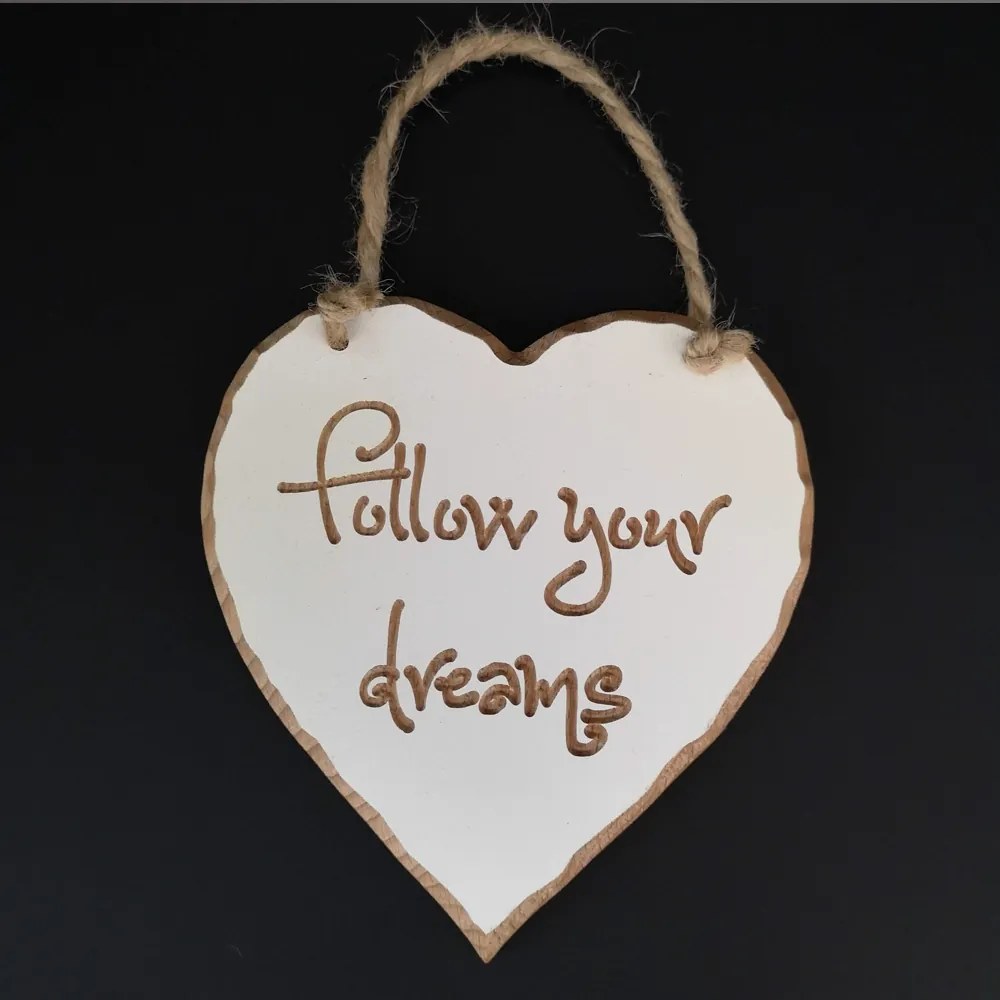 AMADEA Drevené srdce s rytým textom - Follow your dreams, masívne drevo, 16x15x1 cm