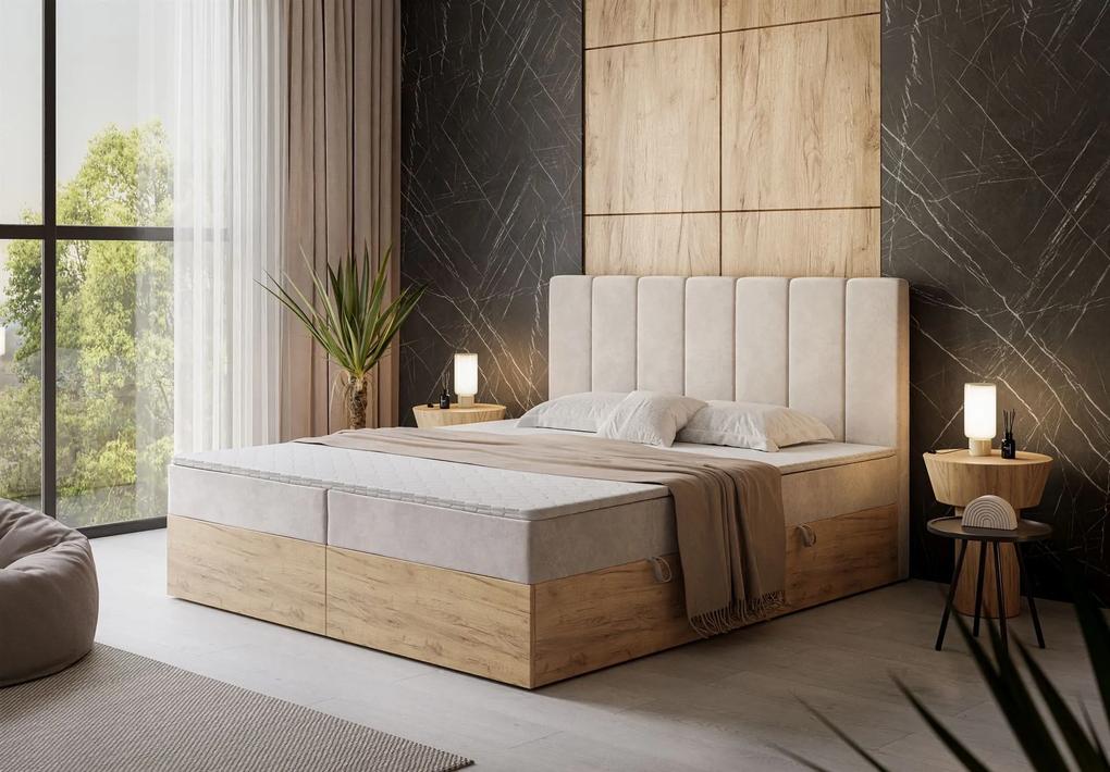 Čalúnená drevená manželská posteľ s matracom MALIA 140 x 200 cm