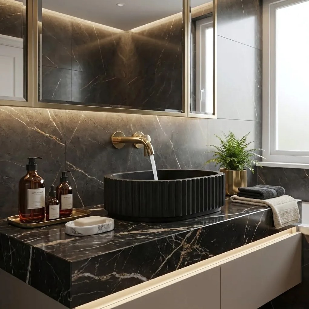 Rea Margaret, umývadlo na dosku 490x355x125 mm, čierna-imitácia kameňa, REA-U7344