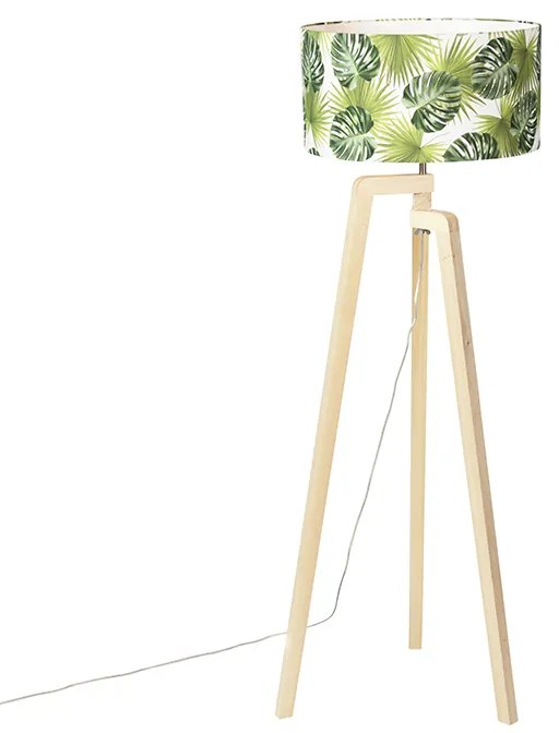 Stojaca lampa trojnožka drevená s tienidlom list - Puros