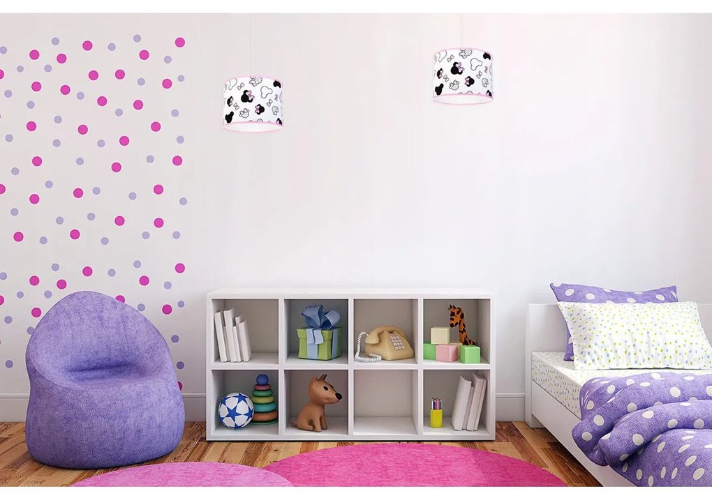 Detské závesné svietidlo Minnie, 1x textilné tienidlo so vzorom