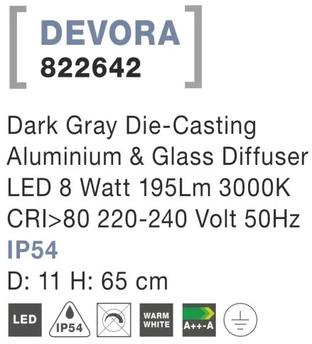 Vonkajšie LED lampa Devora A 11 tmavo sivé