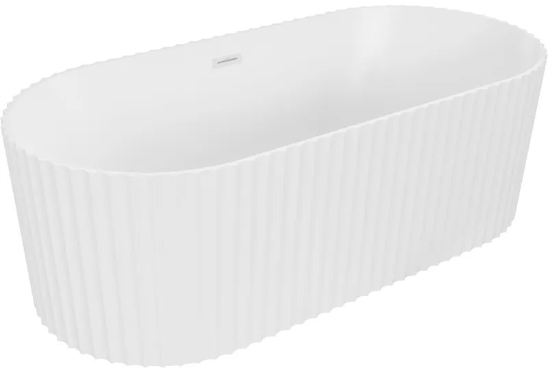 Mexen Paola, voľne stojaca vaňa, drážkovaná, 170 x 80 cm, biela matná, biely prepad, 52721708001-20