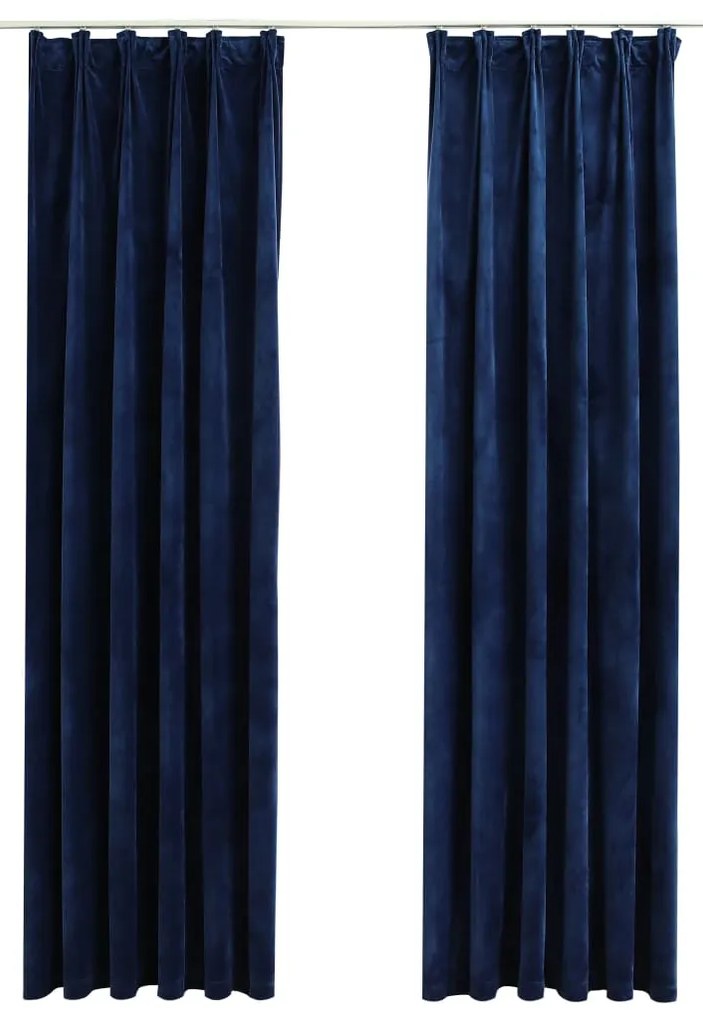 vidaXL Zatemňovacie závesy 2 ks s háčikmi, zamat, tmavomodré 140x225cm