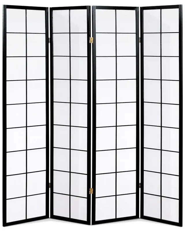 Paraván dřevěný 4 dílný, masiv smrk, bílá netkaná textilie, černý matný lak