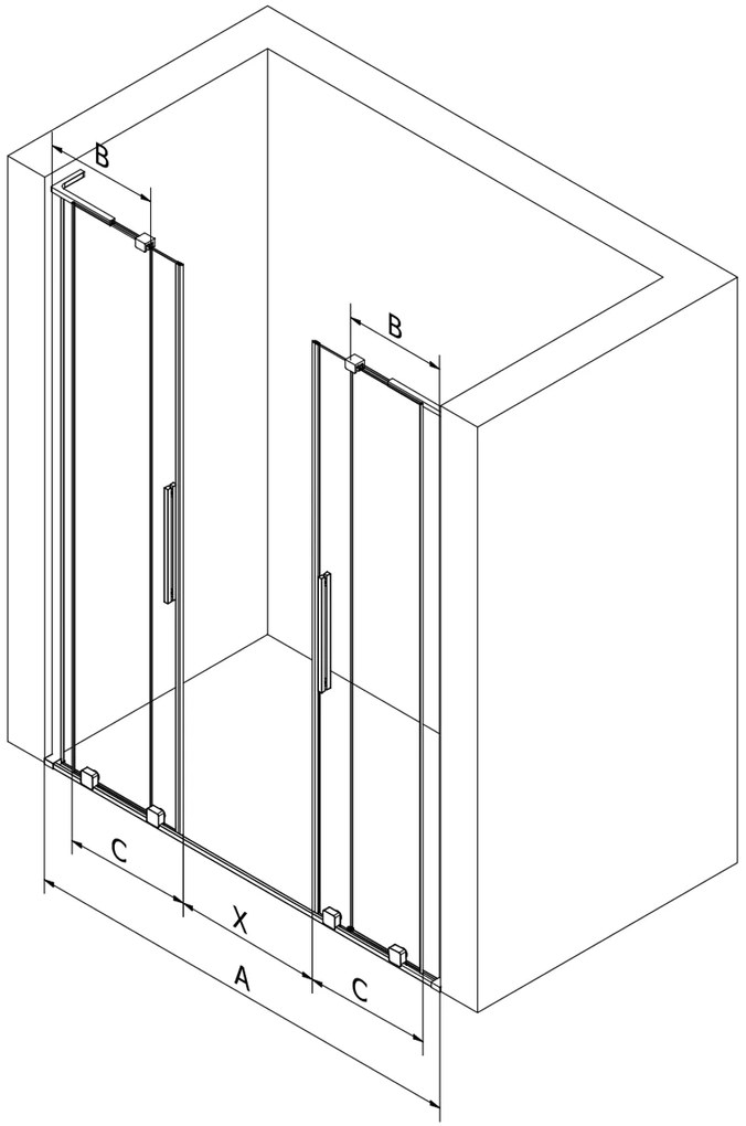 Mexen Velar L Duo, posuvné sprchové dvere do otvoru 180 cm, 8mm šedé sklo, čierna matná, 871-180-003-42-70