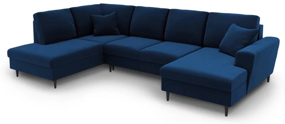 Modrá zamatová rozkladacia/s úložným priestorom rohová pohovka (ľavý roh/do "U") Kyoto – Cosmopolitan Design