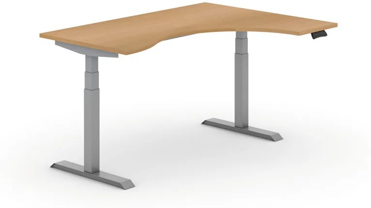 Výškovo nastaviteľný stôl PRIMO ADAPT, elektrický, 1600x1200x625-1275 mm, ergonomický pravý, buk, sivá podnož