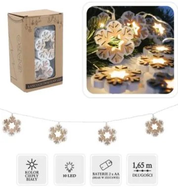 Bestent Svetielka na baterky drevené 10LED 1,65m teplá biela Snowflake