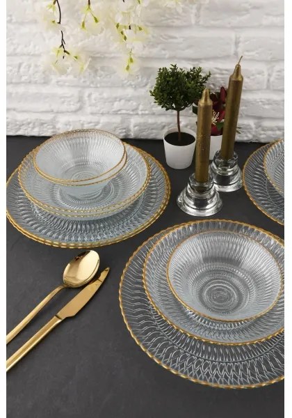 Jedálenská súprava 12 ks číra/zlatá/sklo