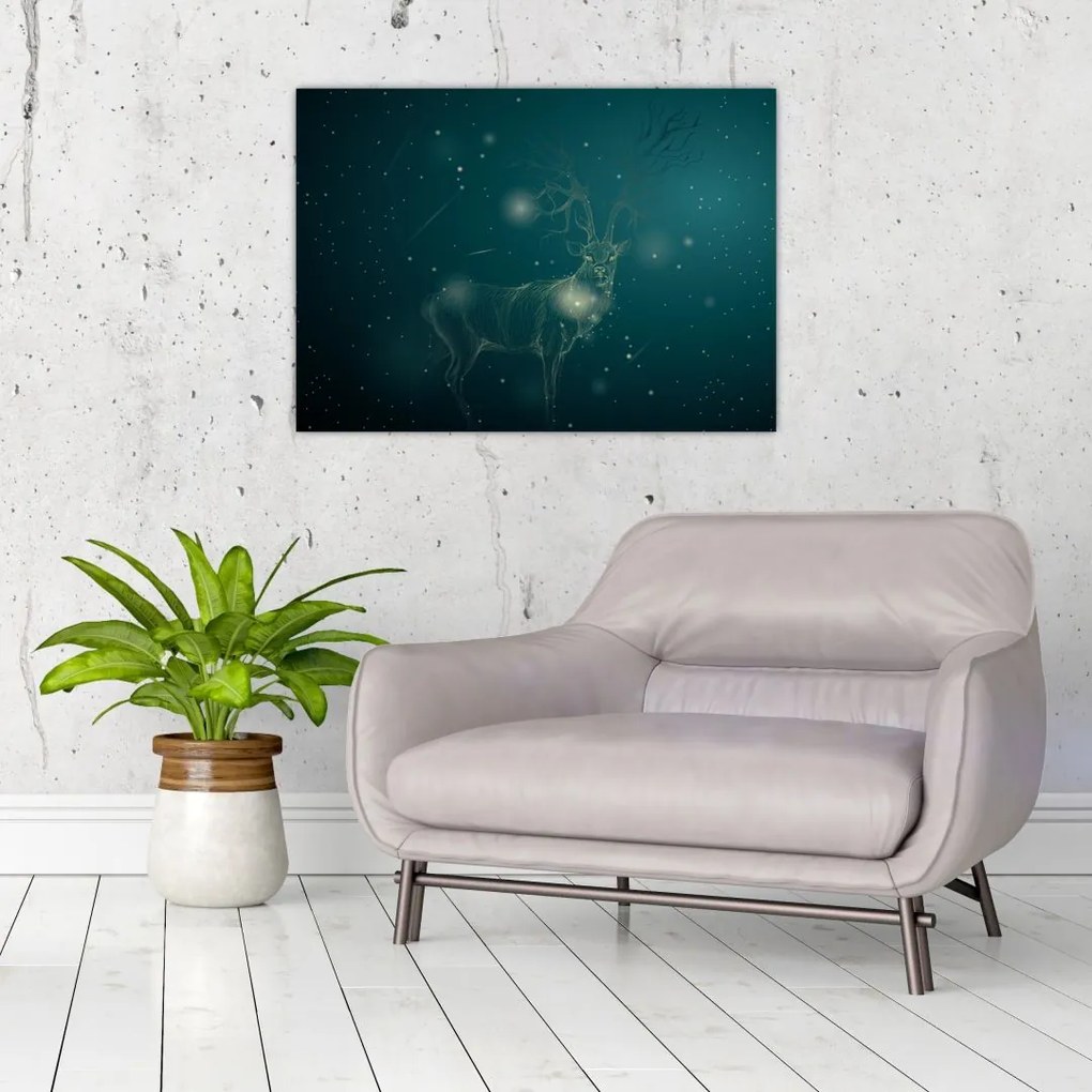 Sklenený obraz - Magický jeleň v noci (70x50 cm)