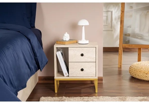 Nočný stolík GLIMMER 50x45,2 cm béžová/zlatá