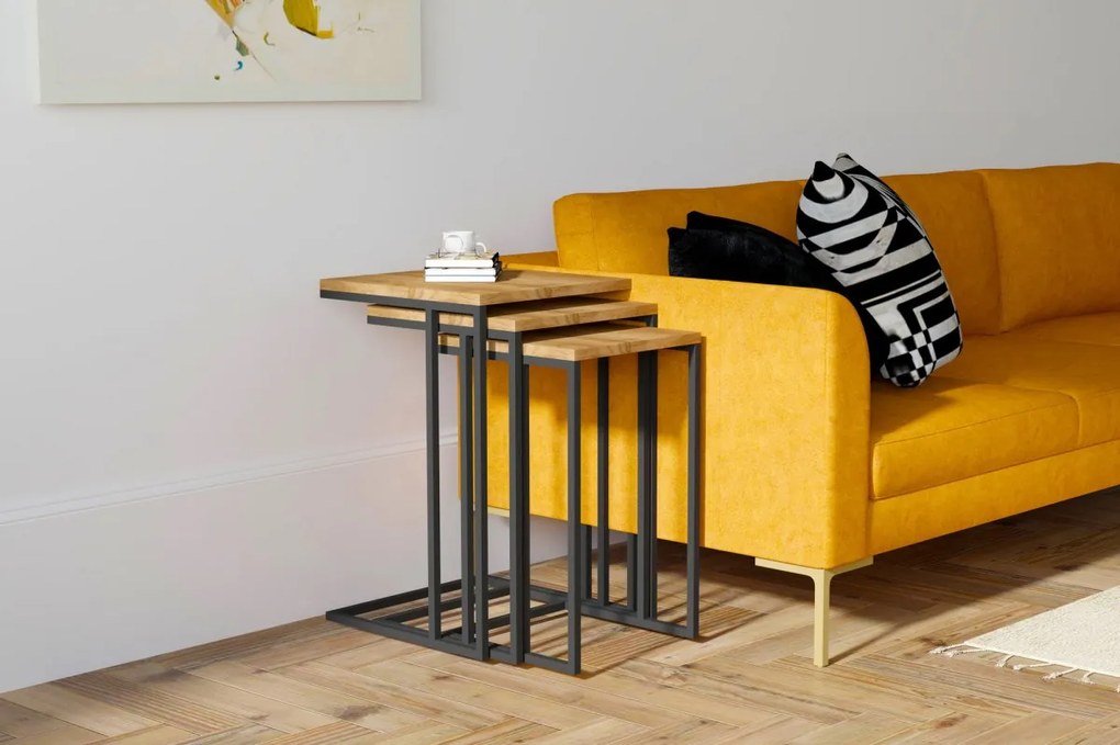 Sada odkladacích stolíkov Pino 3 ks hnedo-čierna