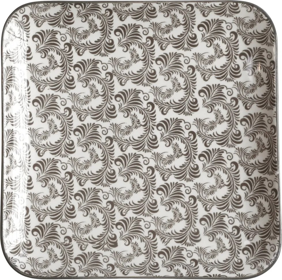 Mocca porcelánový hranatý tanier s ornamentami Arés Mocca - 20*20*2cm