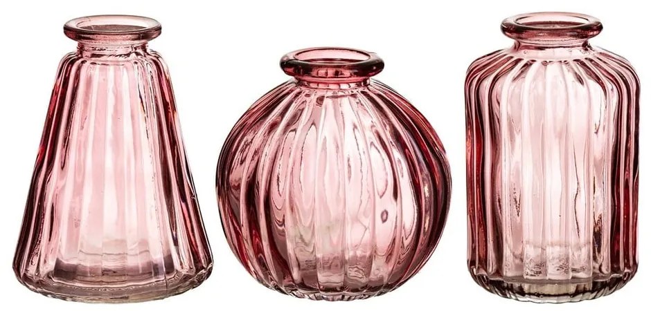 Súprava 3 ružových sklenených váz Sass & Belle Bud