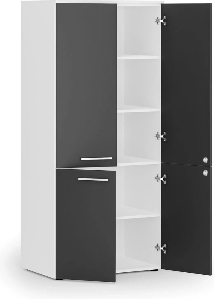 Kancelárska policová skriňa PRIMO WHITE, polené dvere, 800 x 500 x 1781 mm, biela/grafit