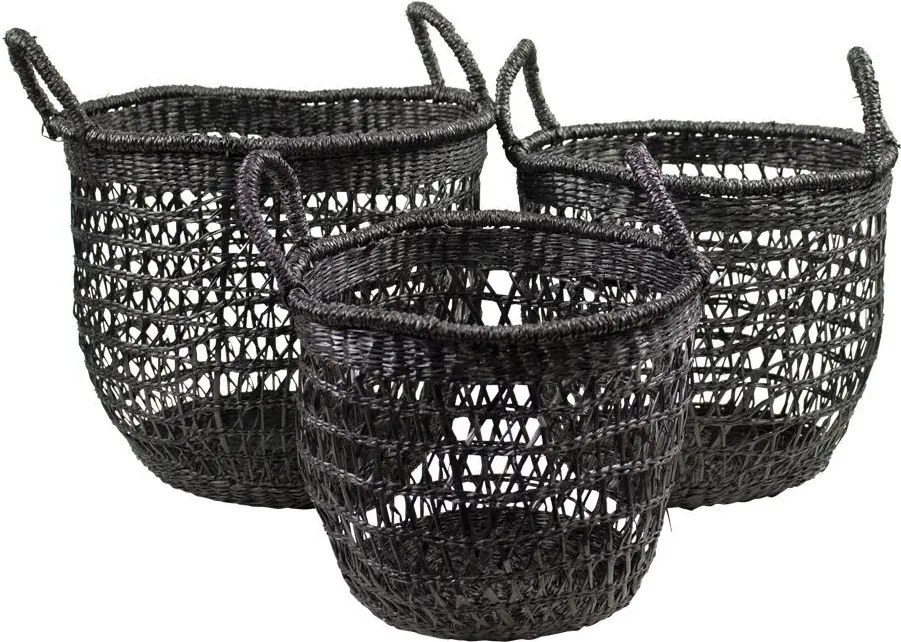 3 ks pletených košíkov Quentin - 35 * 35 * 30cm / 32 * 32 * 27cm / 28 * 28 * 26cm