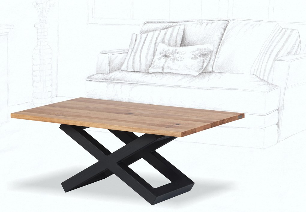 Wooded Konferenční stolek Granby z masivu DUB Hrana stolu: Švýcarská (zkosená), Barva kovu: Černá