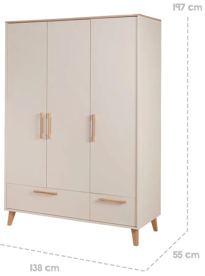 Krémová/v prírodnej farbe detská šatníková skriňa v dekore duba 138x200x55 cm Jil – Roba