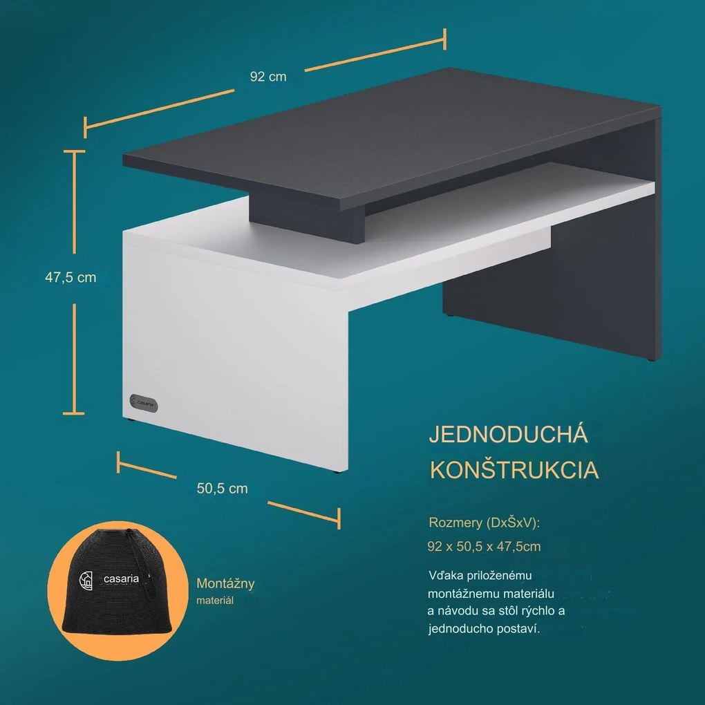 InternetovaZahrada Konferenčný stolík Sacramento 92x50x47cm - biely/antracit
