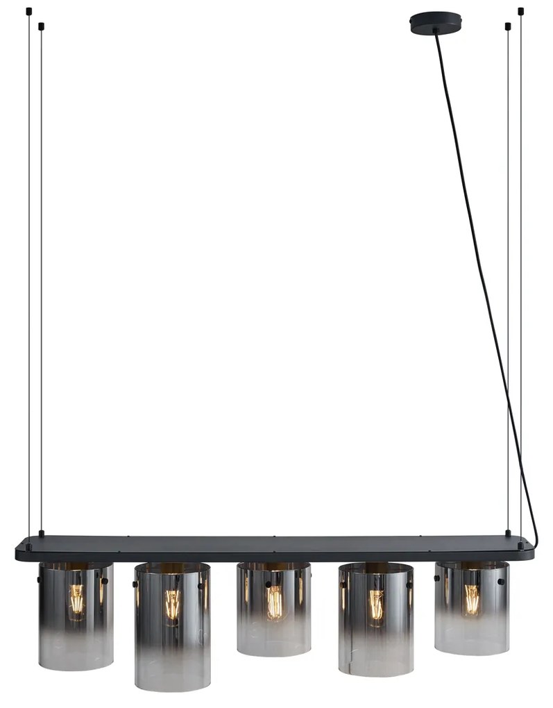 Moderné závesné svietidlo čierne s dymovým sklom 5-svetiel - Hybrid