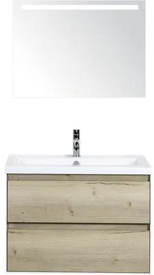 Kúpeľňový nábytkový set Evora 80 cm s keramickým umývadlom a zrkadlom s LED osvetlením dub prírodný