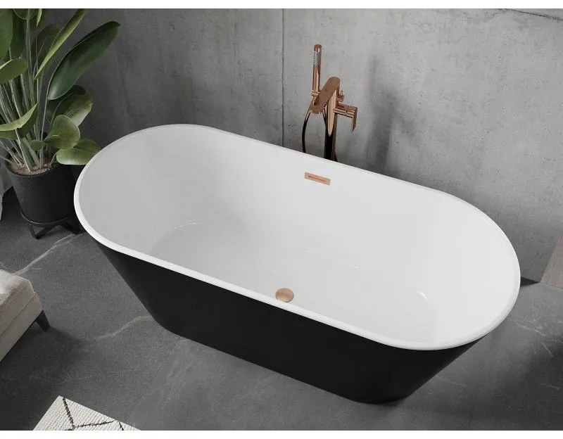 Mexen Flavia, voľne stojaca vaňa 160 x 75 cm, biela-čierna, medený prepad, 54031608075-65