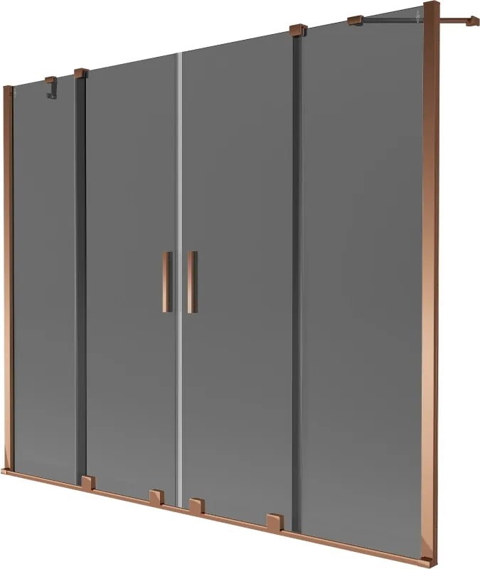 Mexen Velar Duo, 2-krídlová posuvná vaňová zástena 180 x 150 cm, 8mm šedé sklo, ružové zlato, 896-180-000-42-60