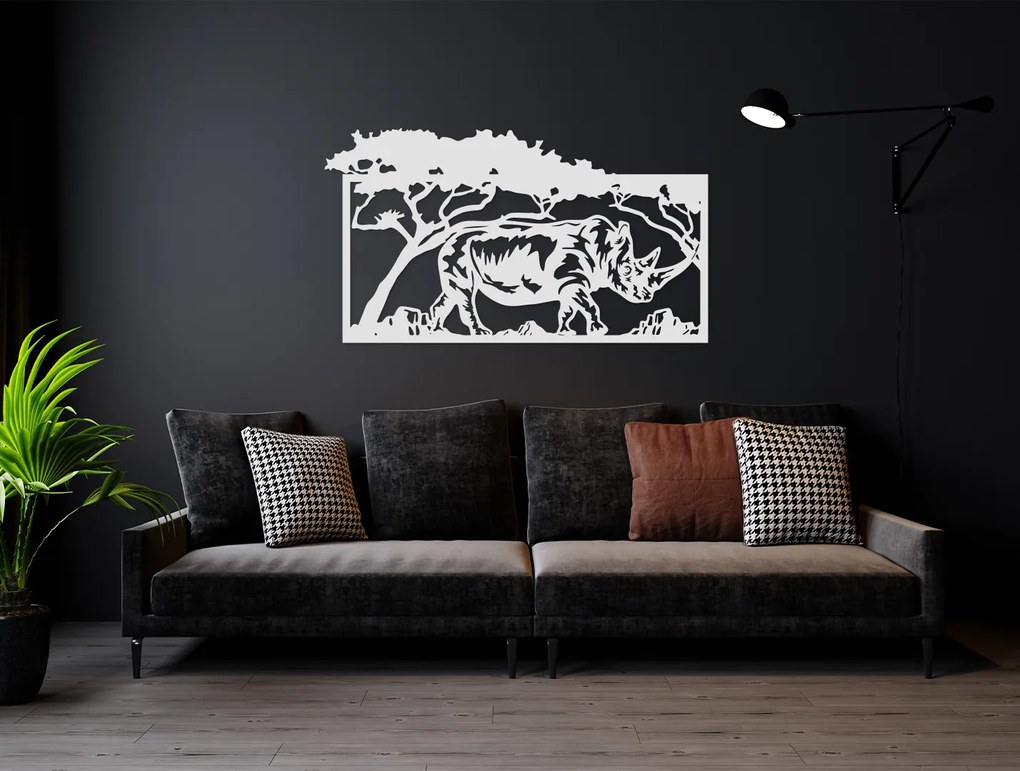 drevko Drevený obraz Nosorožec v savane Rozmer obrazu: 25 x 44,5 cm, Farba dekorácie: Čierna