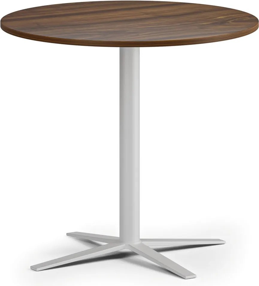 Konferenčný stolík AURA, priemer 60 cm, biela podnož, orech