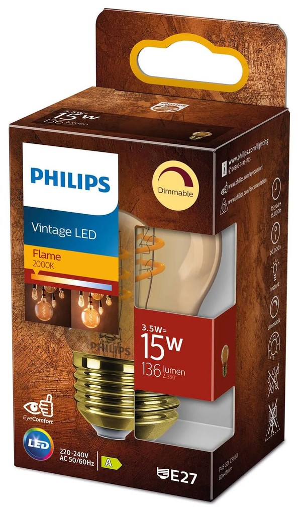 Philips LED Classic E27 P45 2,6 W 1 800 K zlatá