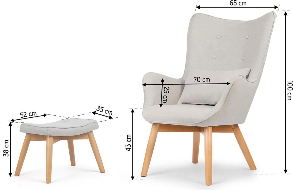 SOFOTEL Kreslo s opierkou na ruky a podnožkou Norse 2041 - svetlosivé