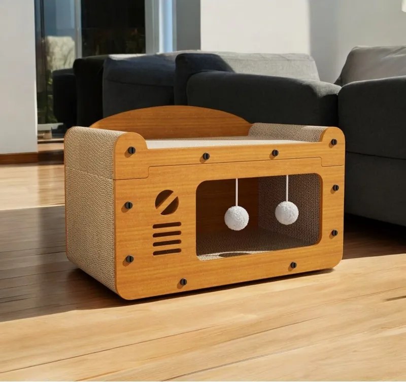 Mačací domček 3v1 KITZONE 56x30 cm, béžový